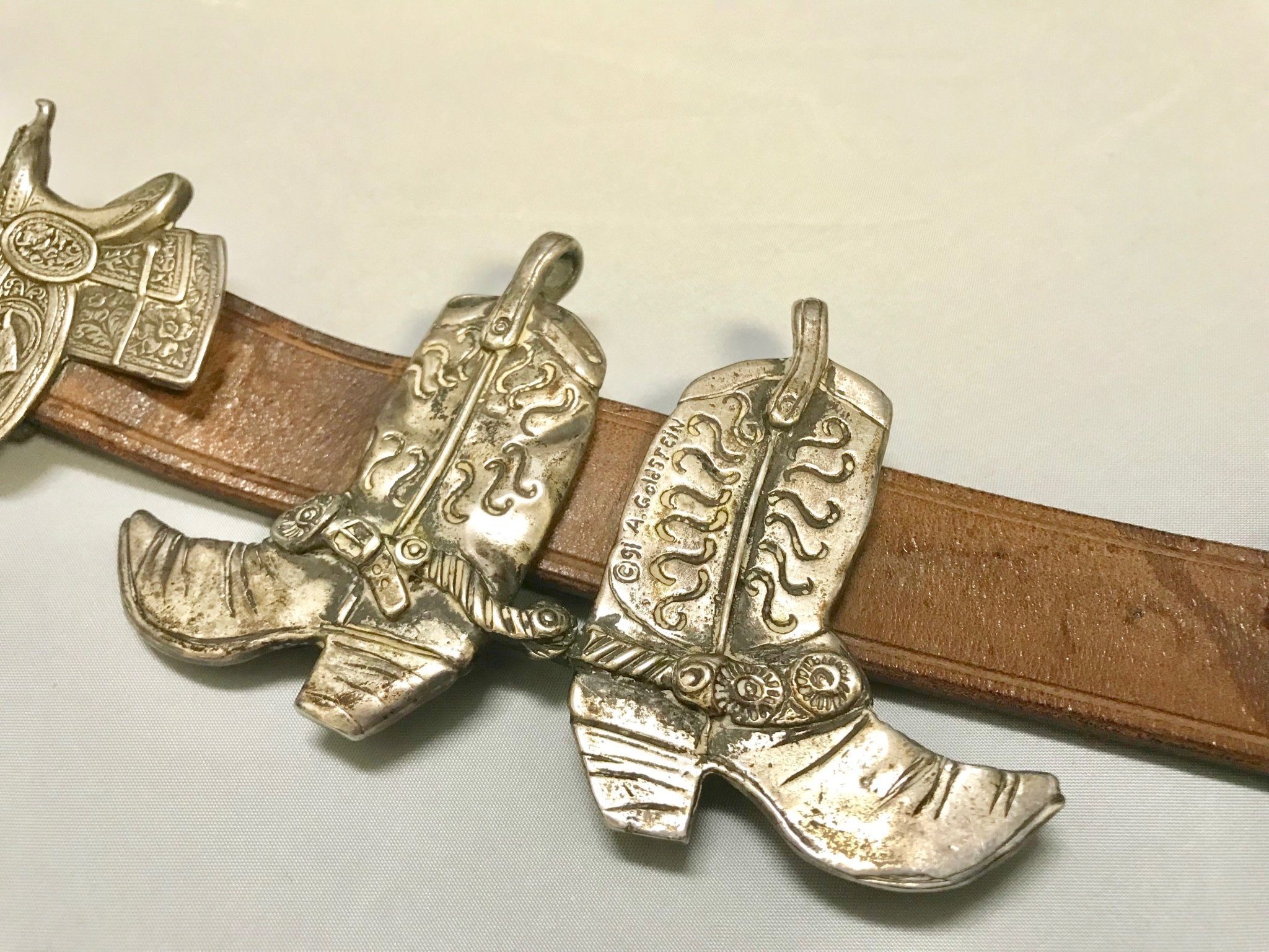 Arnold Goldstein Sterling Silver Concho Brown Belt