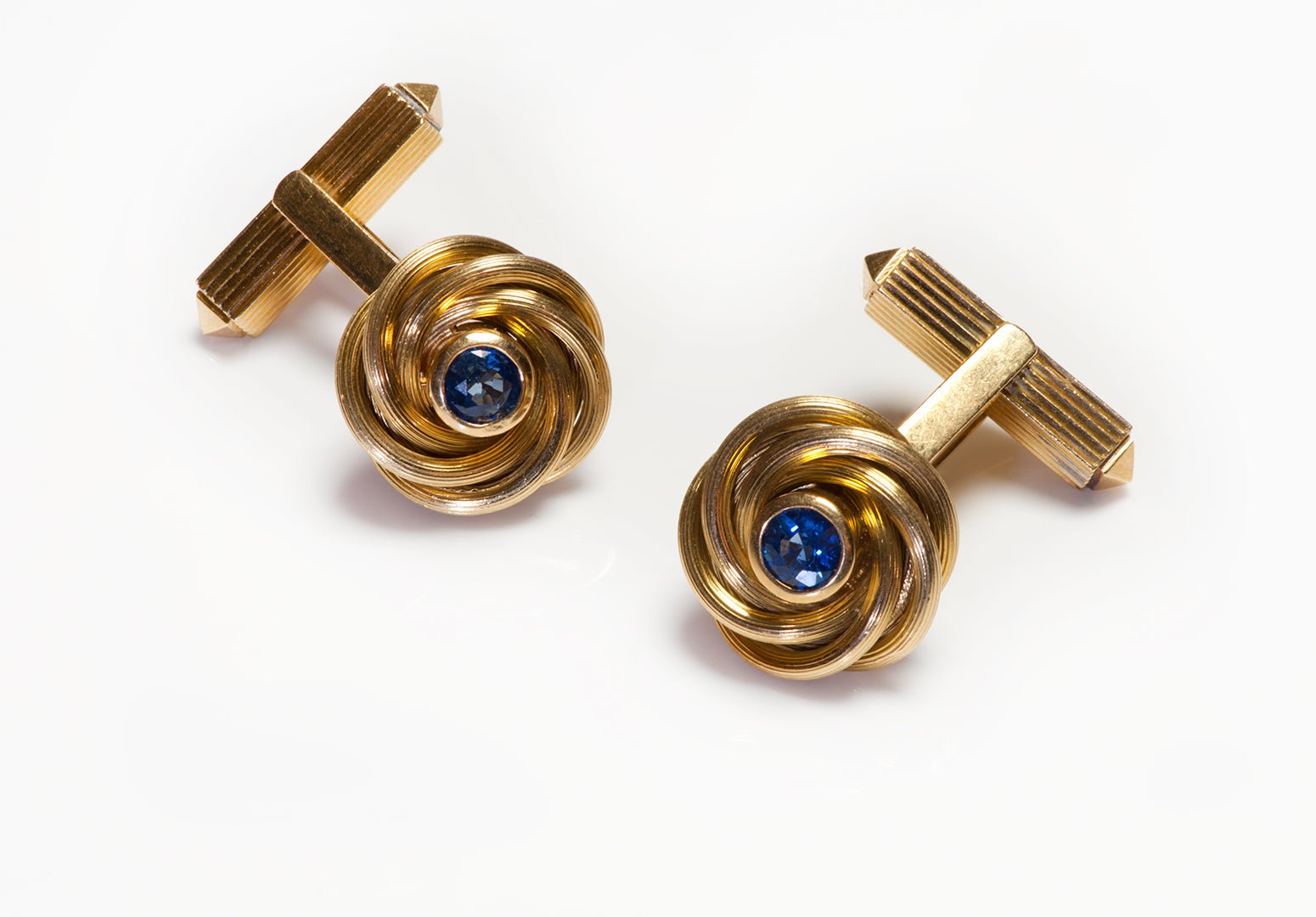Art Deco 18K Gold Sapphire Knot Cufflinks