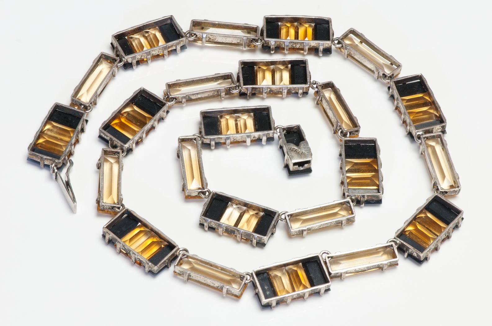 Art Deco 1920’s Sterling Silver Citrine Onyx Collar Necklace