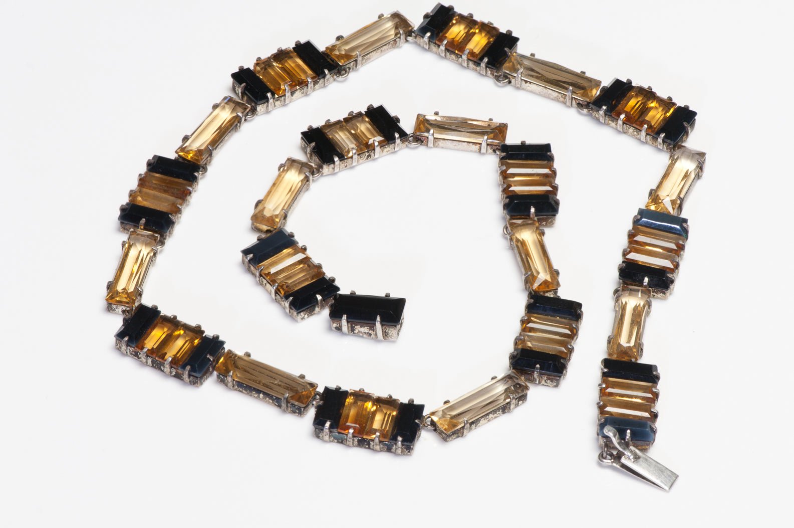 Art Deco 1920’s Sterling Silver Citrine Onyx Collar Necklace