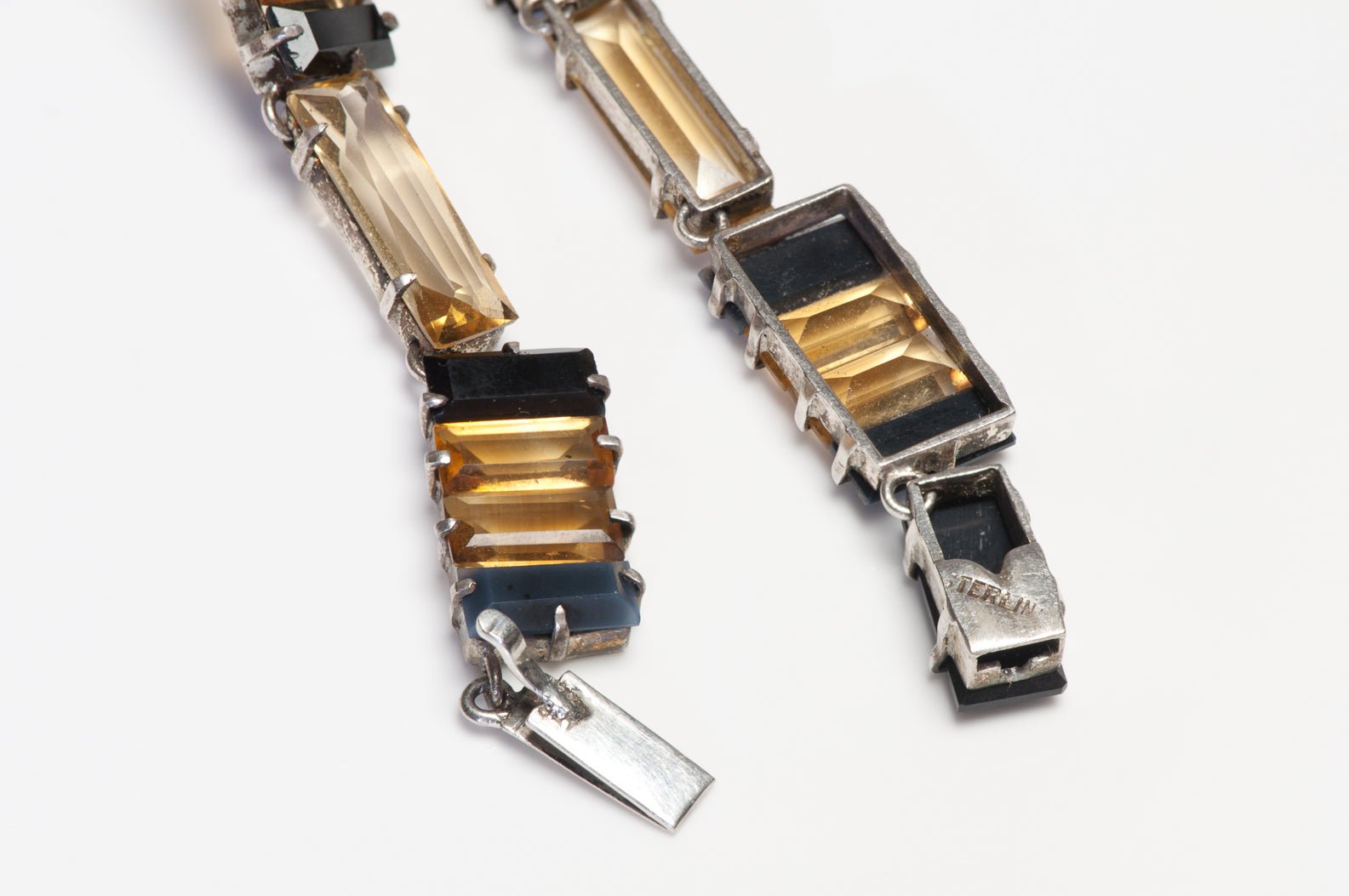 Art Deco 1920’s Sterling Silver Citrine Onyx Collar Necklace