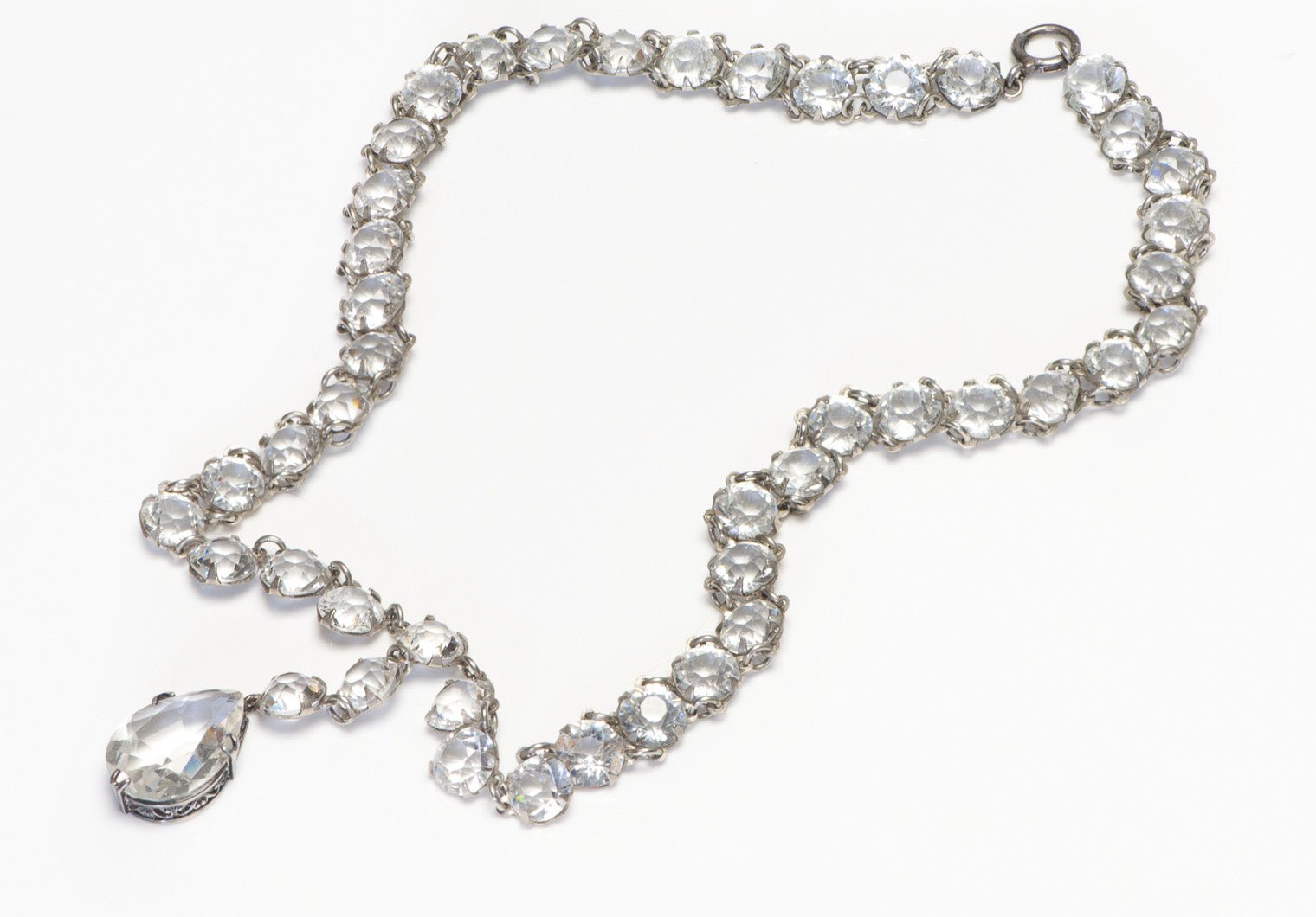Art Deco 1920's Sterling Silver Clear Paste Crystal Rivière Neckace