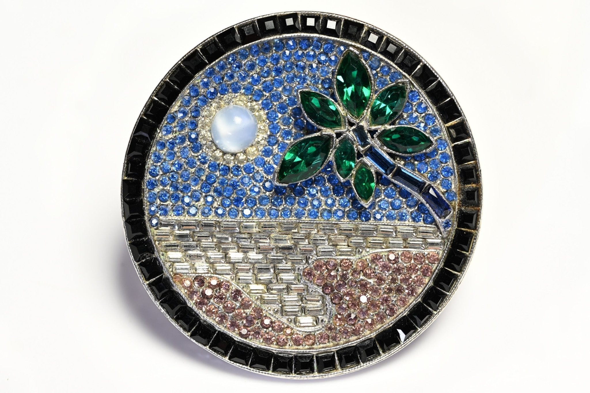 Art Deco 1930's Ora "Moon over Miami" Blue Green Pink Crystal Brooch