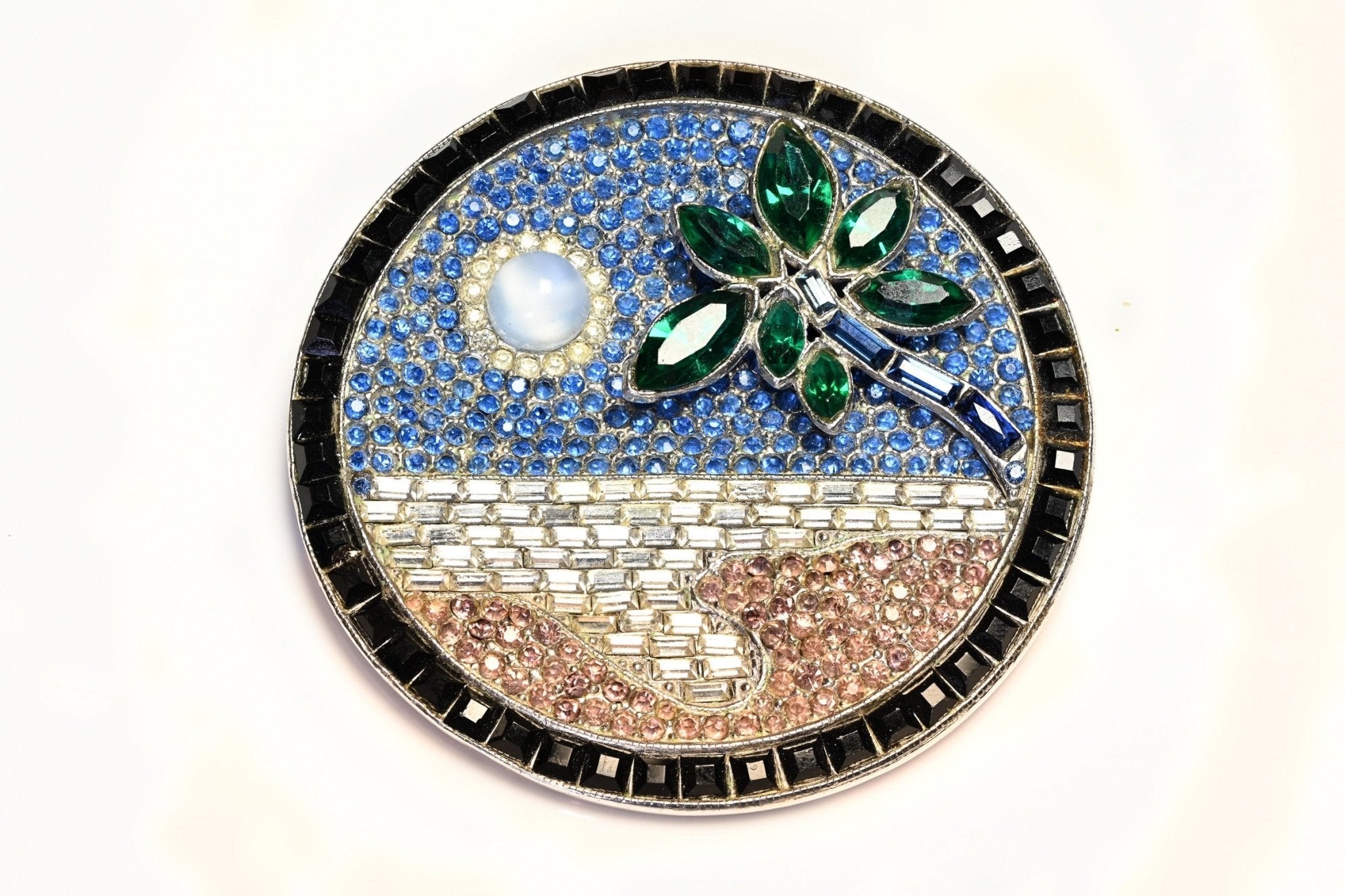 Art Deco 1930's Ora "Moon over Miami" Blue Green Pink Crystal Brooch