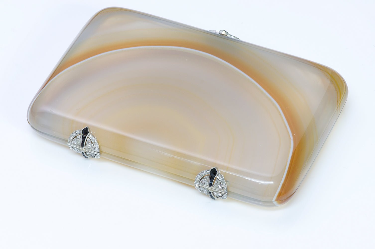 Art Deco Agate Platinum Diamond Onyx Box
