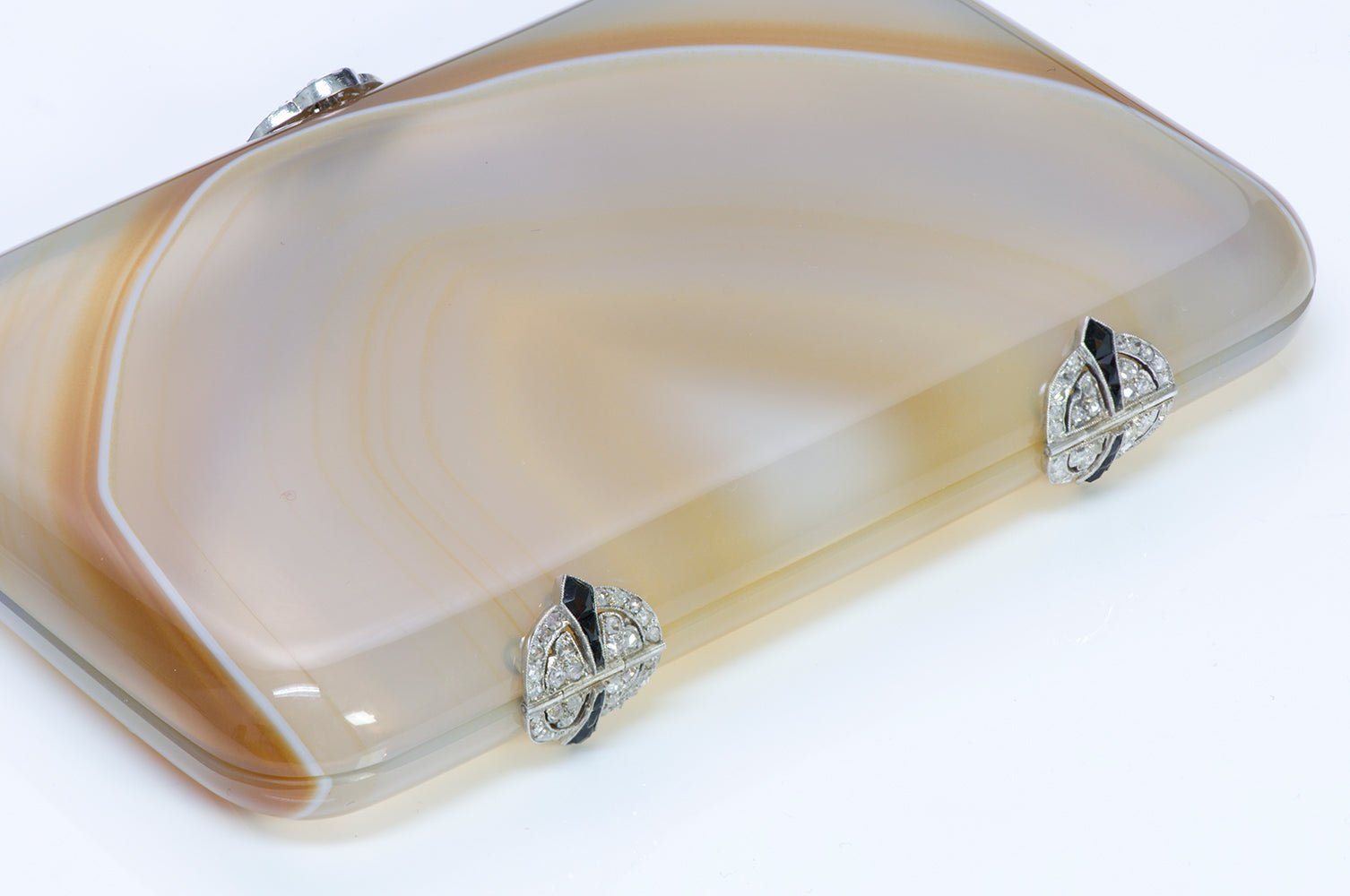 Art Deco Agate Platinum Diamond Onyx Box