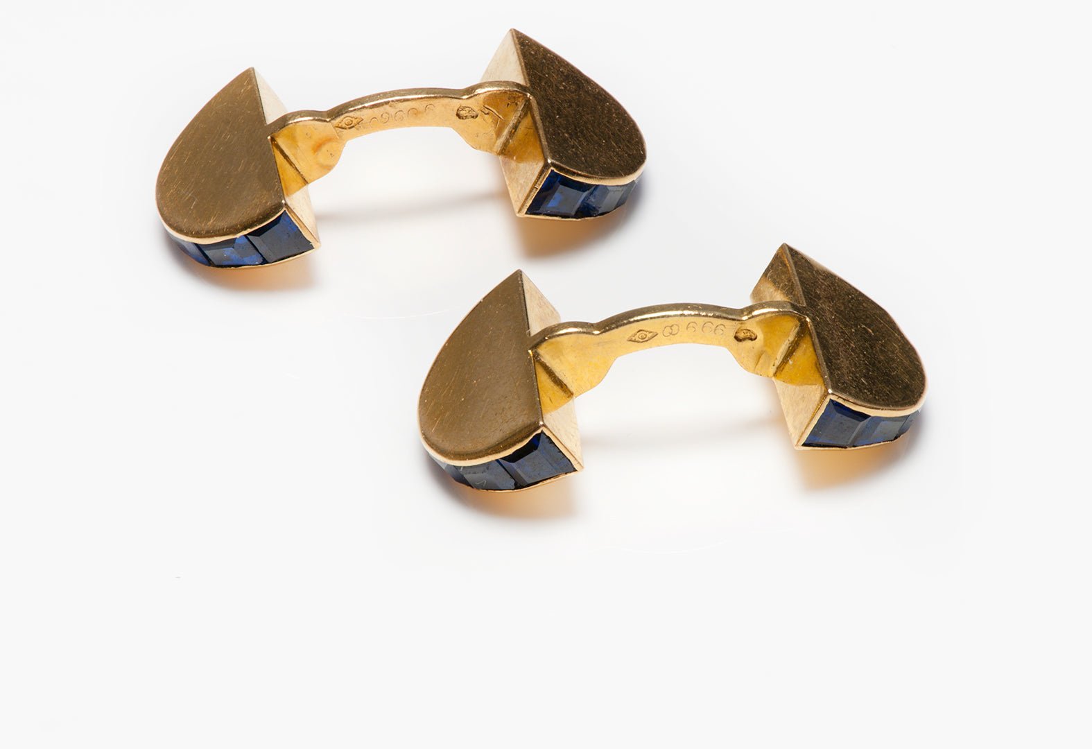 Art Deco Cartier Paris 18K Yellow Gold Sapphire Fan Cufflinks