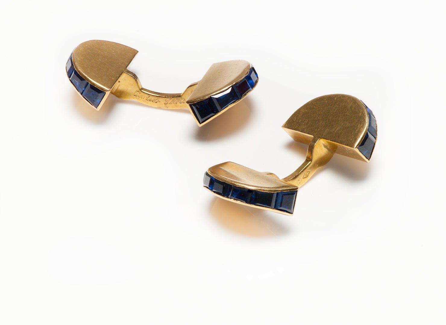 Art Deco Cartier Paris 18K Yellow Gold Sapphire Fan Cufflinks