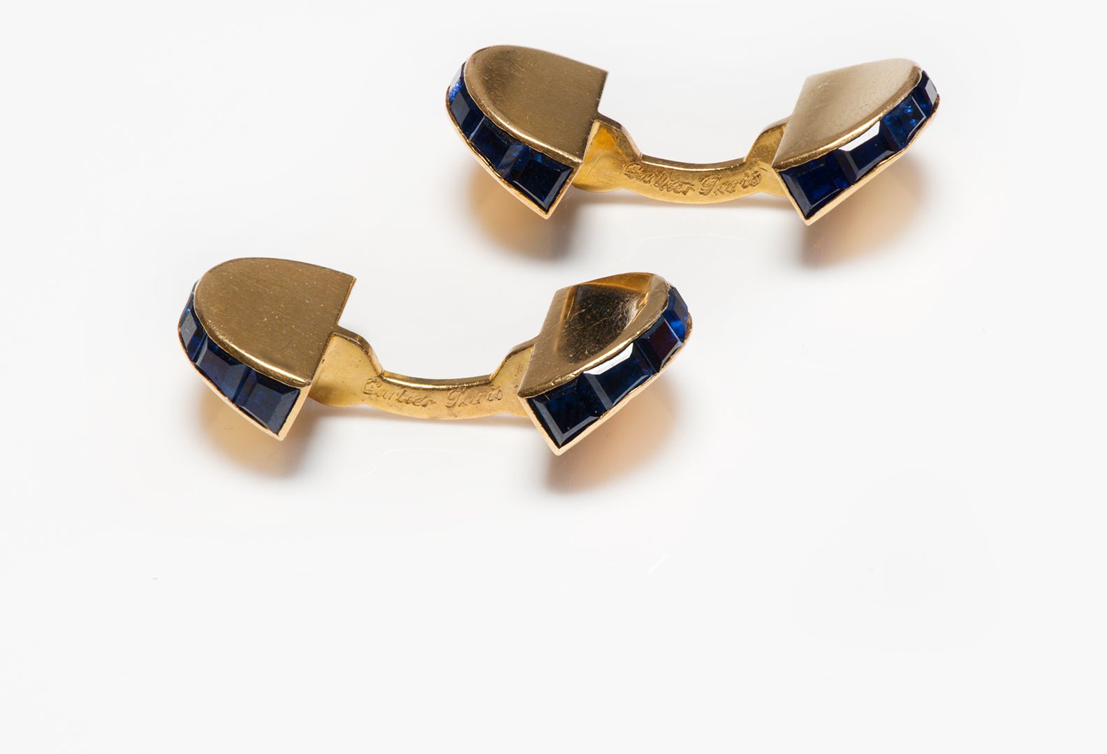 Art Deco Cartier Paris 18K Yellow Gold Sapphire Fan Cufflinks