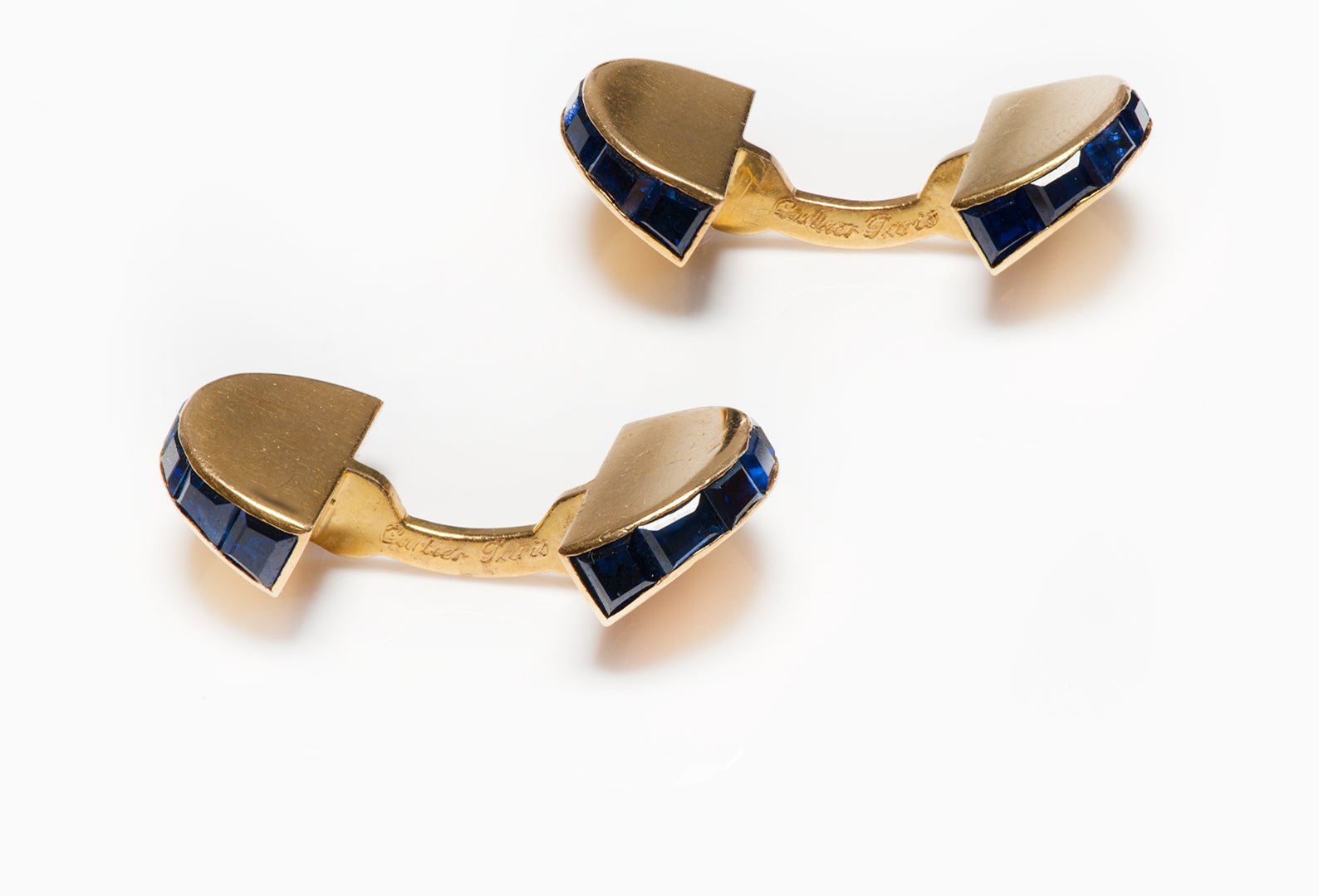 Art Deco Cartier Paris 18K Yellow Gold Sapphire Fan Cufflinks