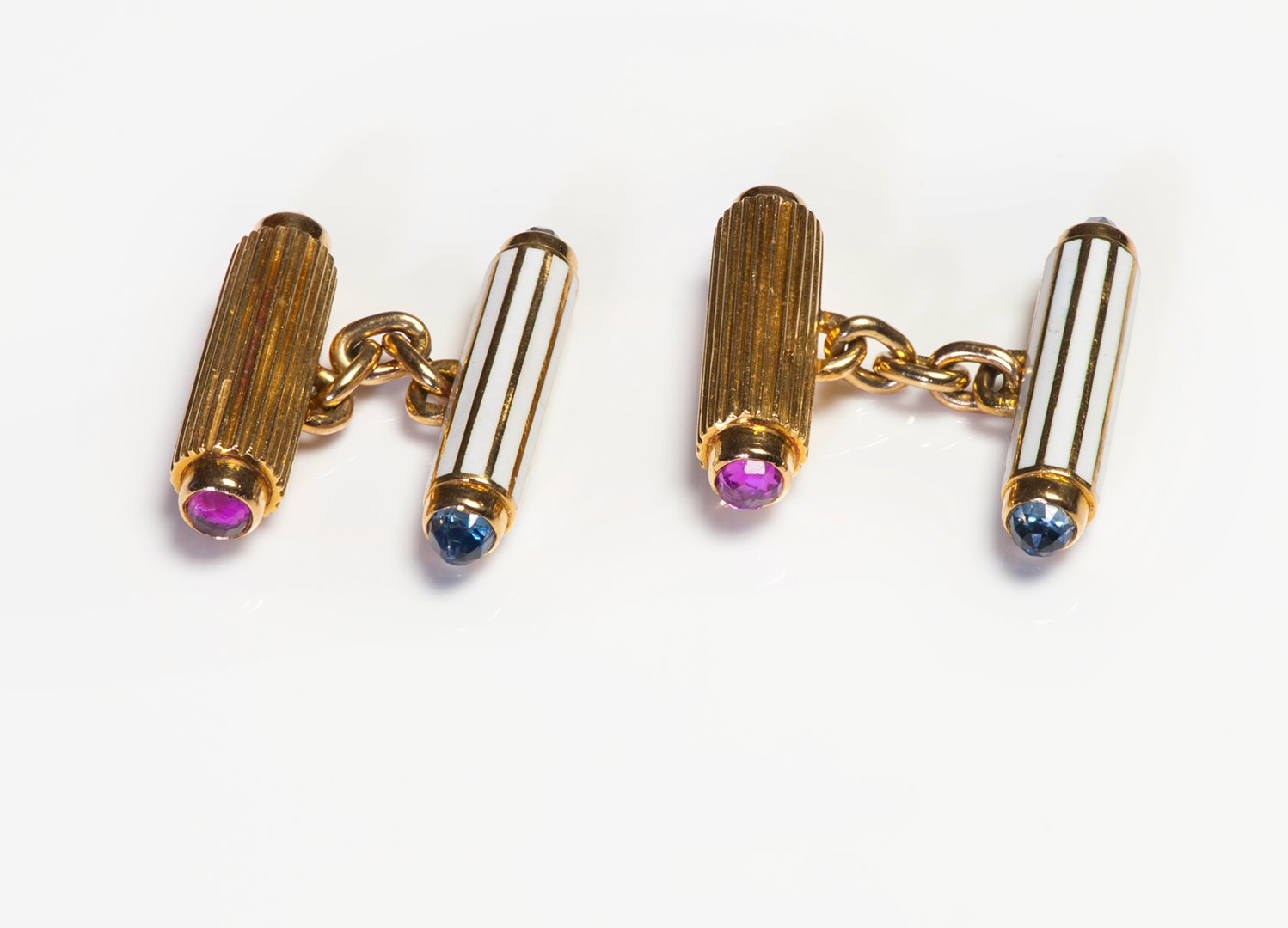 Art Deco Faceted Ruby Gold and Enamel Cufflinks