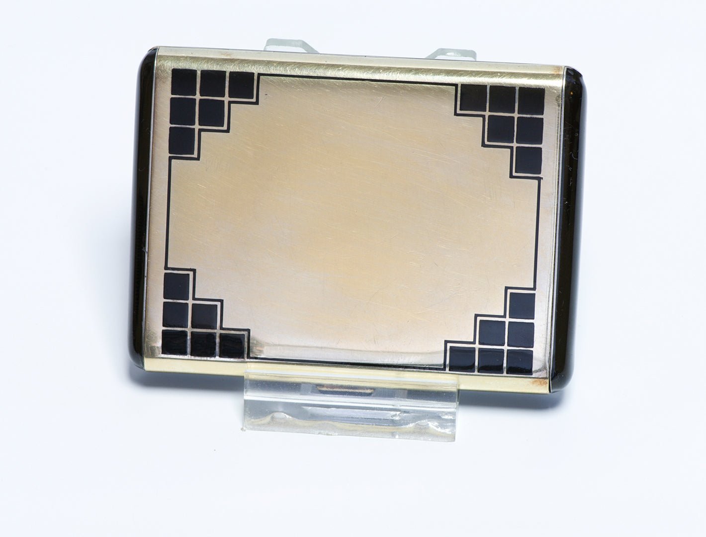 Art Deco French Gilt Silver Enamel Lipstick Compact