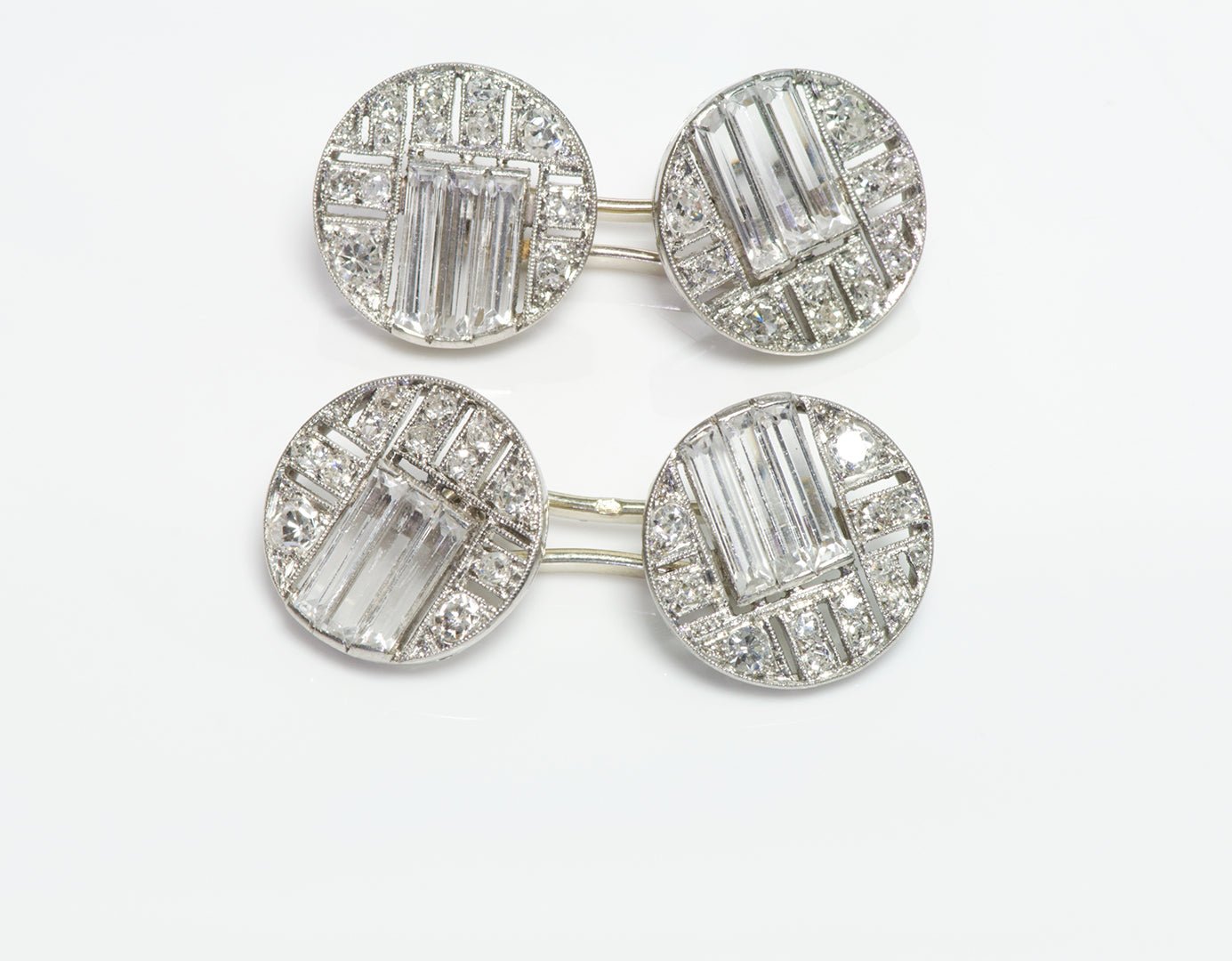 Art Deco French Platinum Diamond & Crystal Cufflink & Stud Set