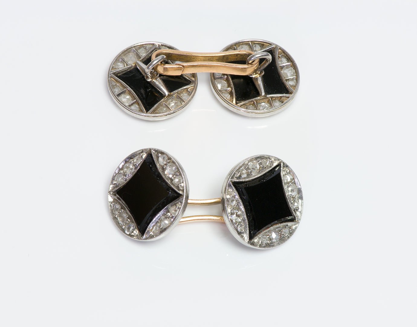 Art Deco French Platinum Fancy Cut Onyx & Diamond Cufflinks