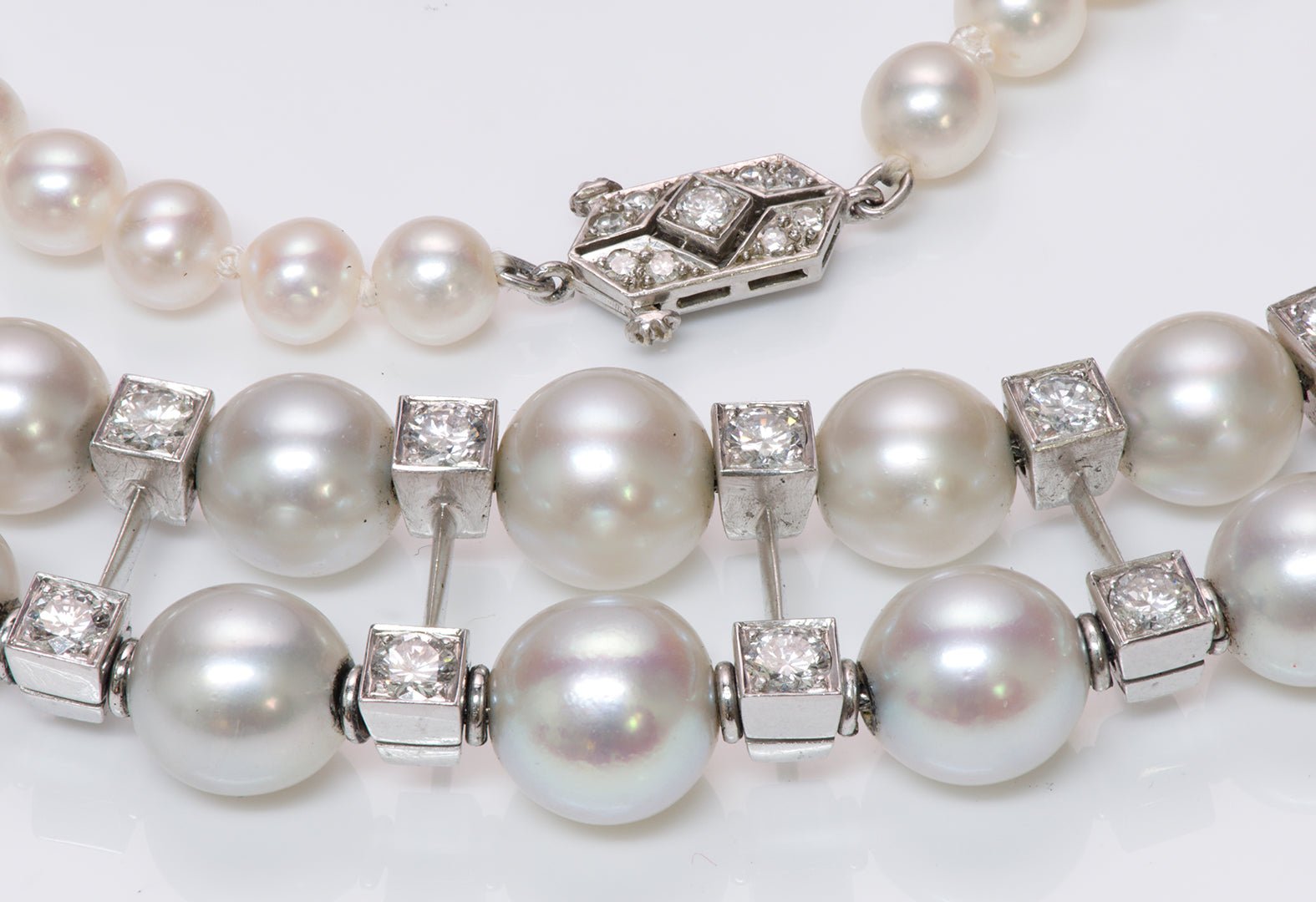 Art Deco Pearl Diamond Platinum Necklace Bracelet