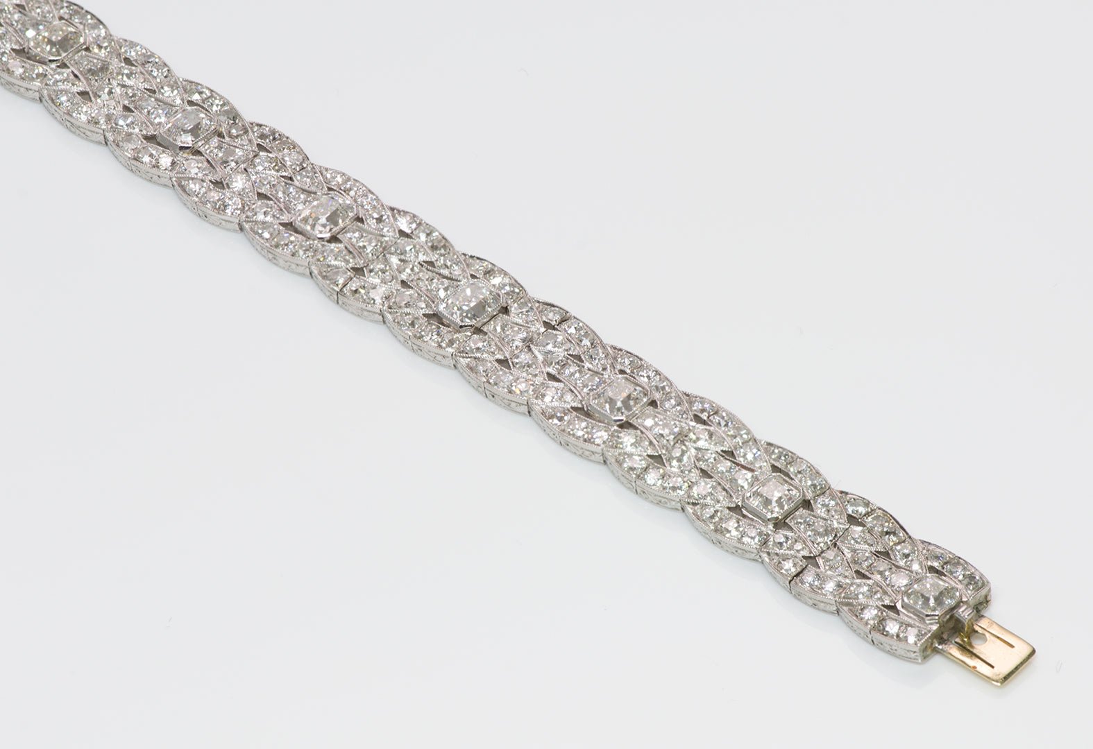 Art Deco Platinum Asscher Cut & Round Brilliant Cut Diamond Bracelet