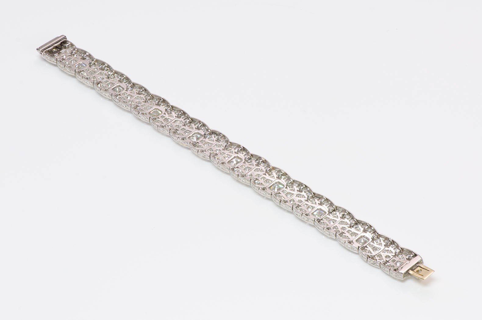 Art Deco Platinum Asscher Cut & Round Brilliant Cut Diamond Bracelet