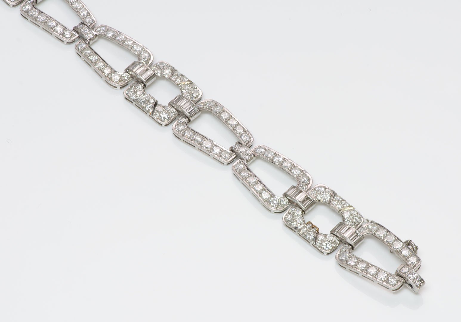Art Deco Platinum Brilliant Cut & Baguette Diamond Bracelet