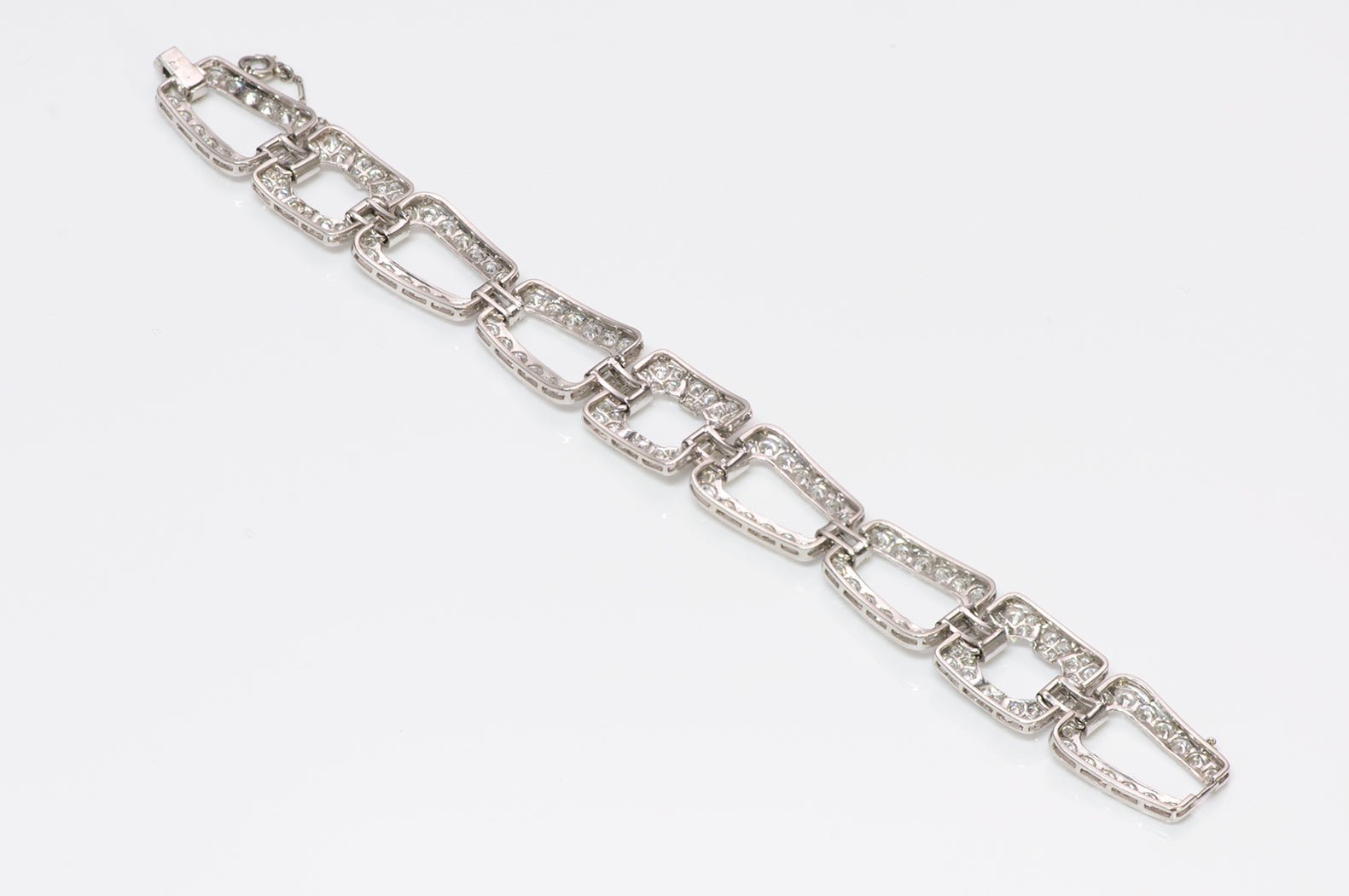 Art Deco Platinum Brilliant Cut & Baguette Diamond Bracelet
