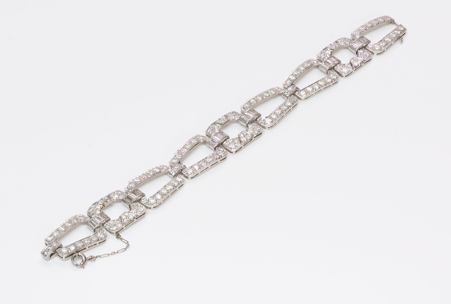Art Deco Platinum Brilliant Cut & Baguette Diamond Bracelet
