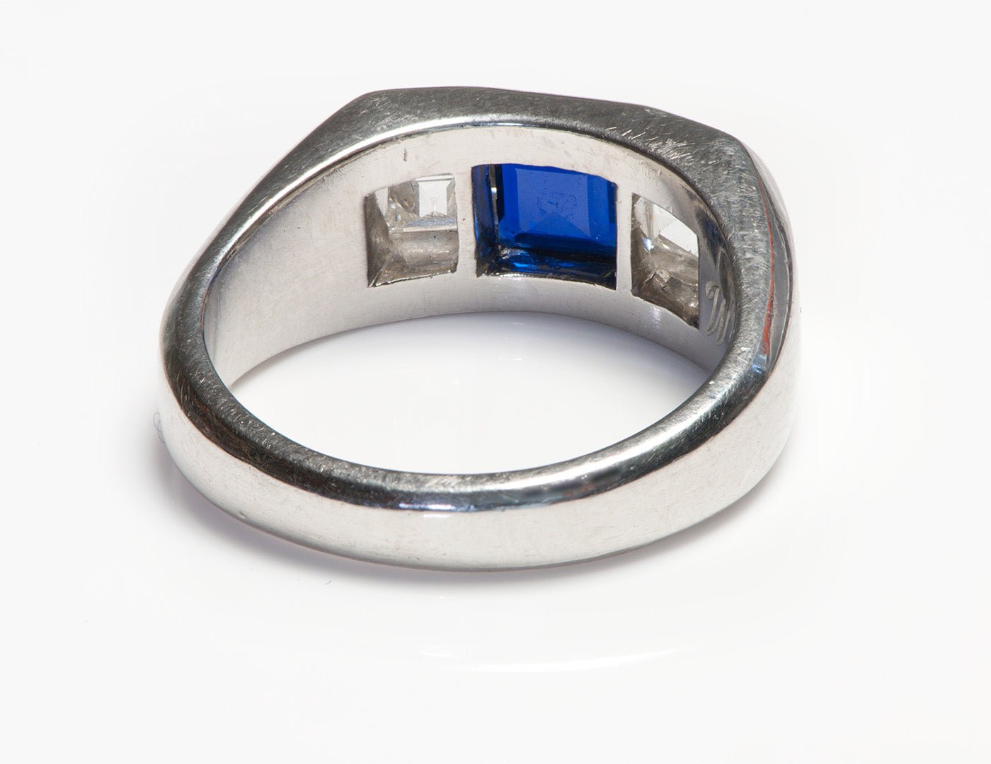 Art Deco Platinum Diamond Sapphire Men’s Ring