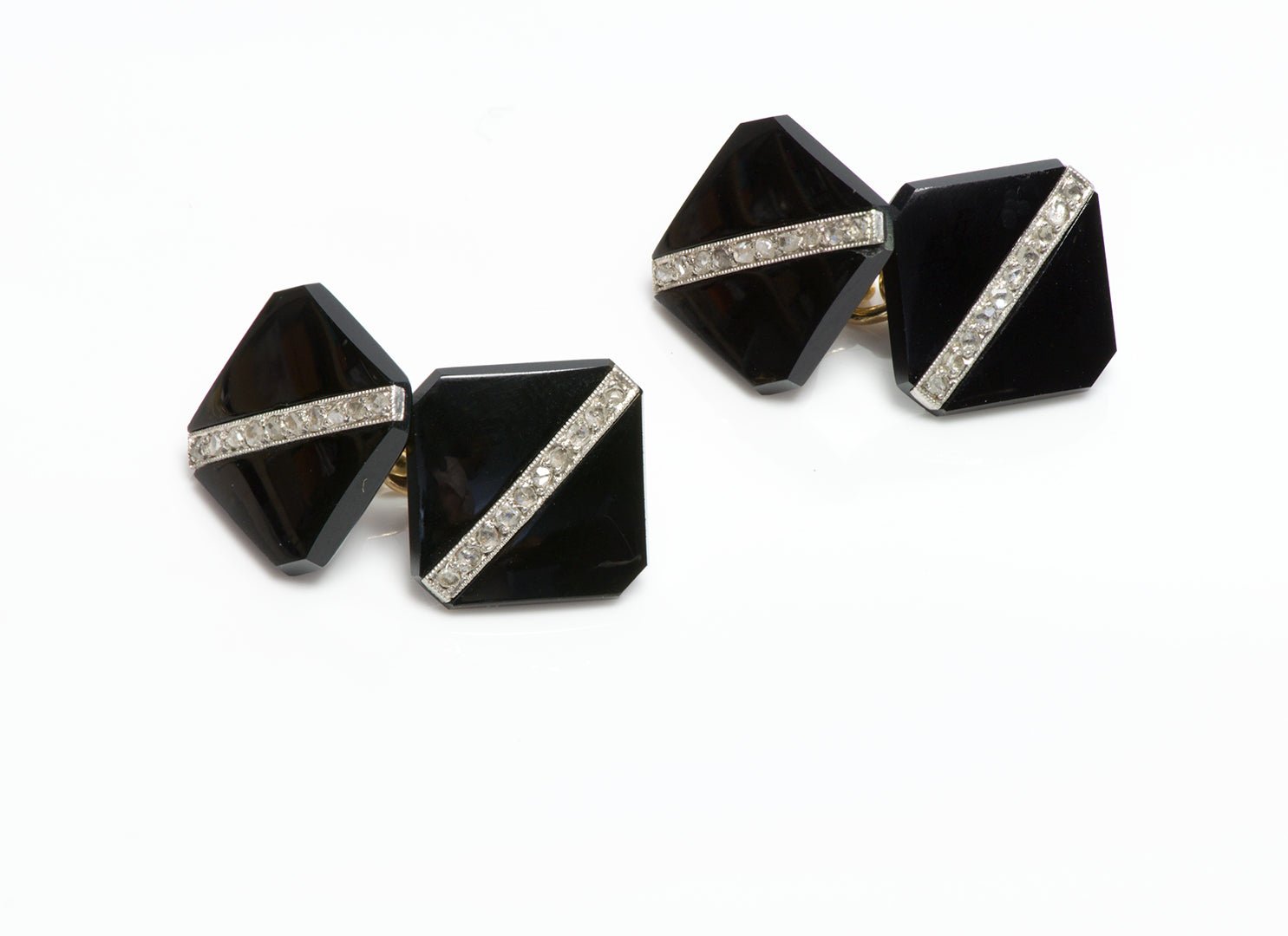 Art Deco Platinum & Gold Onyx & Diamond Cufflink & Stud Set