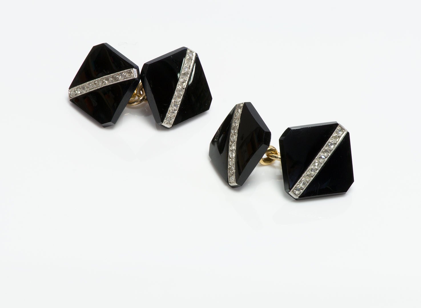 Art Deco Platinum & Gold Onyx & Diamond Cufflink & Stud Set