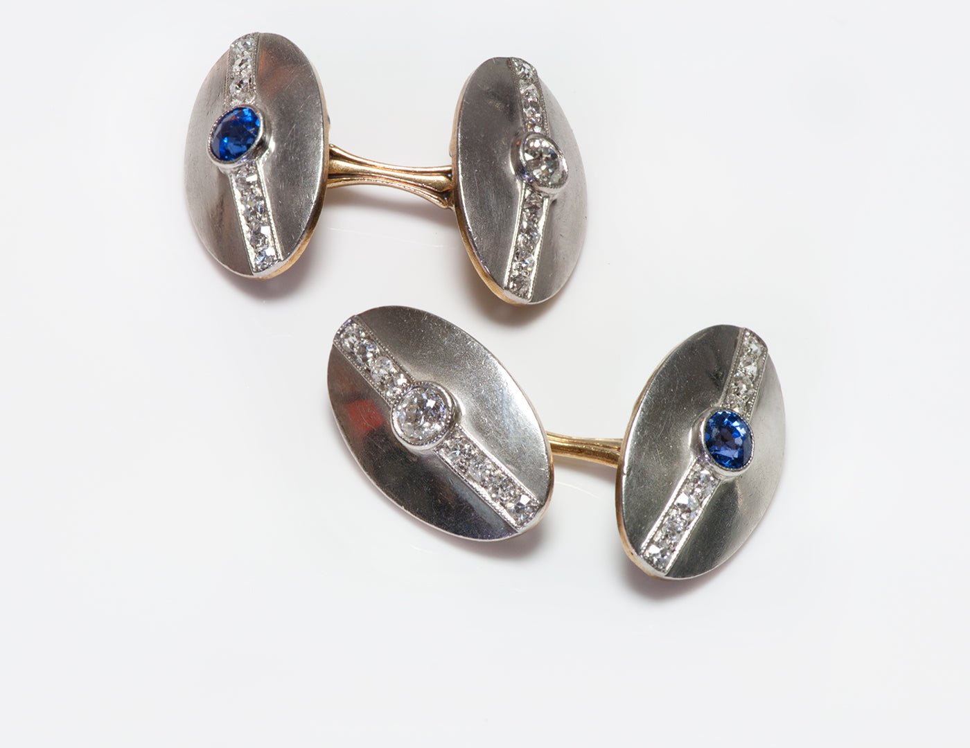 Art Deco Platinum & Gold Sapphire & Diamond Oval Cufflinks