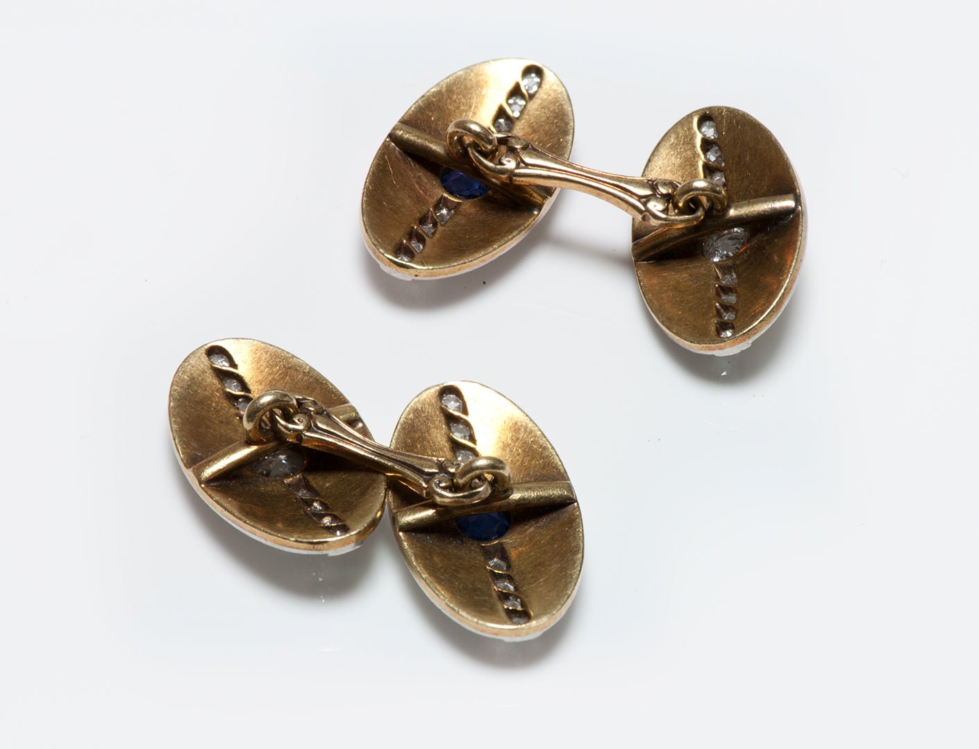 Art Deco Platinum & Gold Sapphire & Diamond Oval Cufflinks