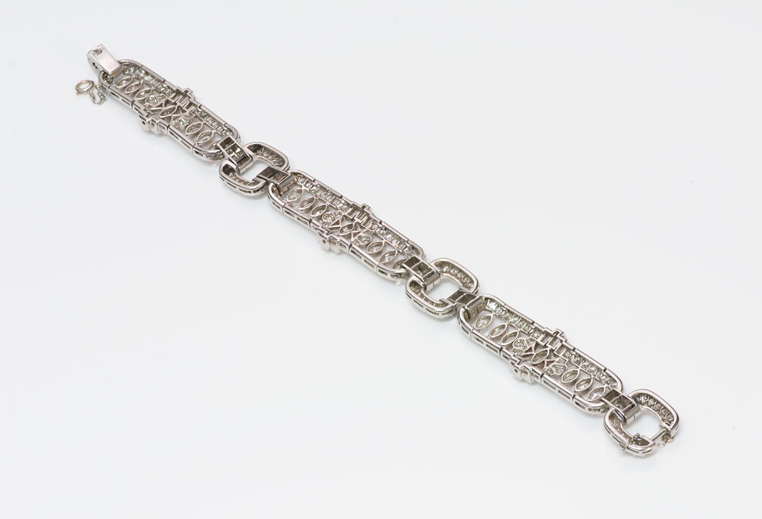 Art Deco Platinum Marquise Baguette Brilliant Cut Diamond Bracelet