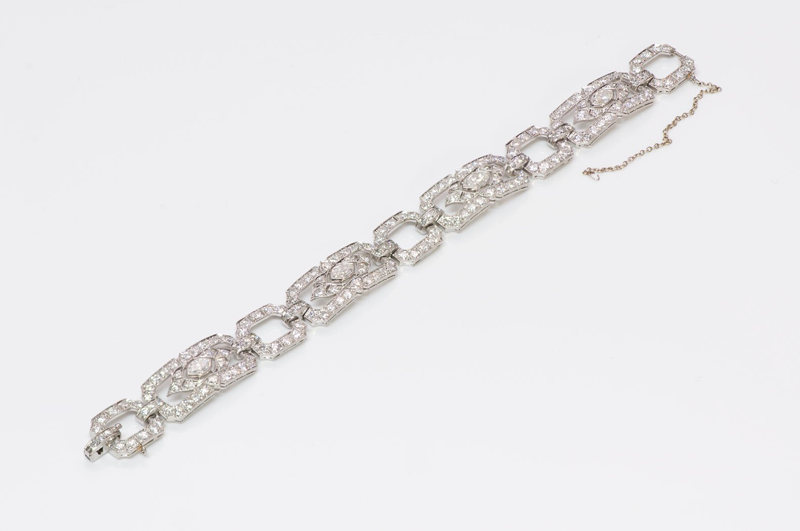 Art Deco Platinum Marquise Brilliant Cut Diamond Bracelet