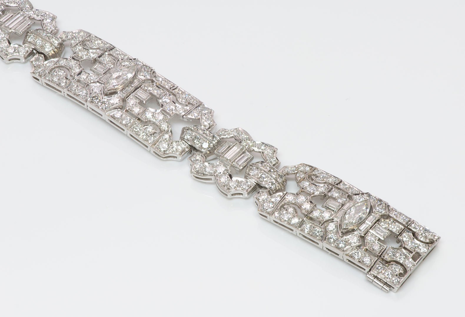 Art Deco Platinum Round Marquise Baguette Diamond Bracelet