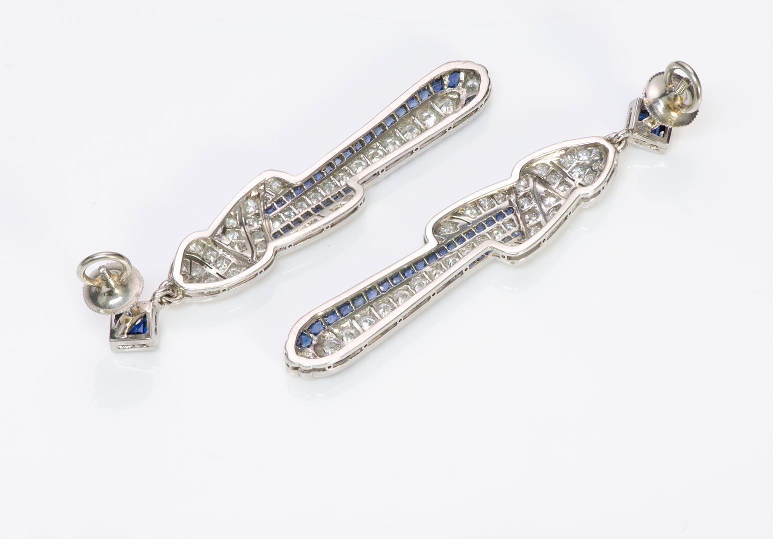Art Deco Platinum Sapphire & Diamond Earrings