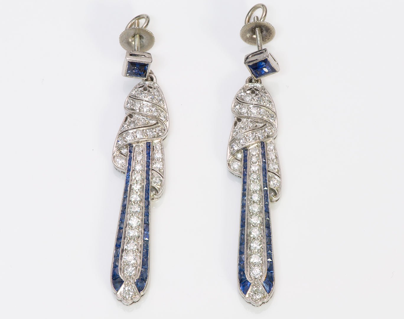 Art Deco Platinum Sapphire & Diamond Earrings