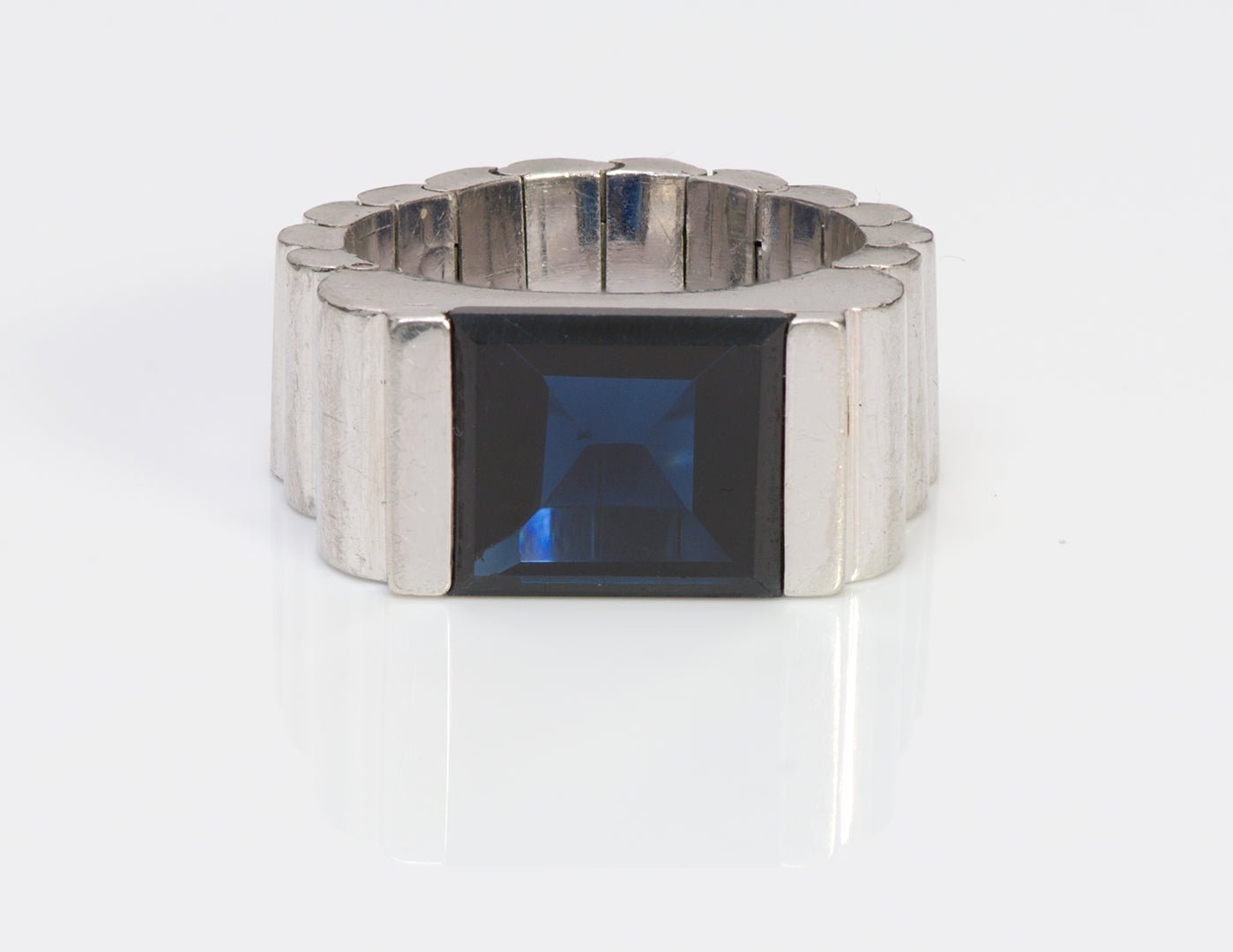 Art Deco Platinum Sapphire Flexible Ring
