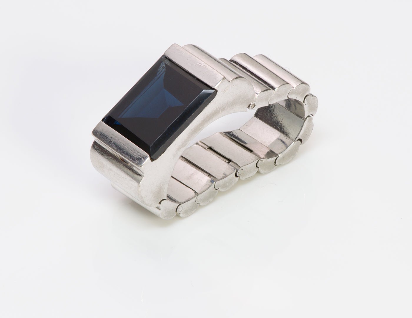 Art Deco Platinum Sapphire Flexible Ring