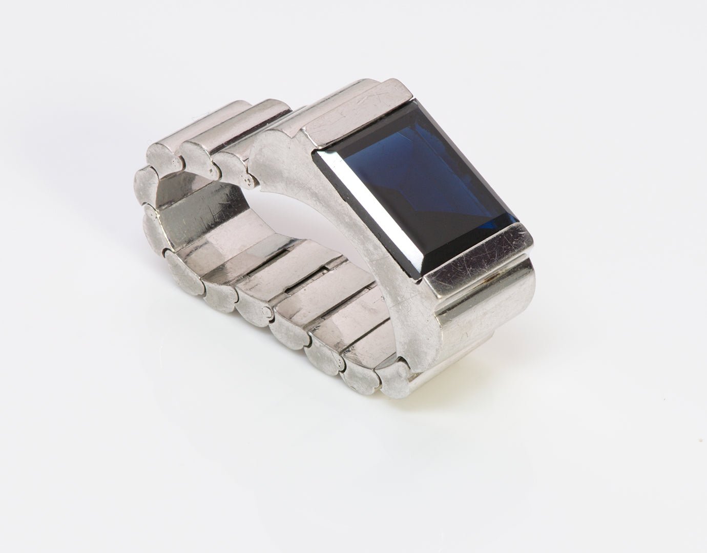 Art Deco Platinum Sapphire Flexible Ring