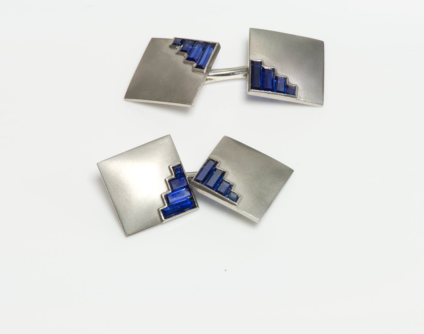 Art Deco Platinum Sapphire Square Cufflink & Stud Set