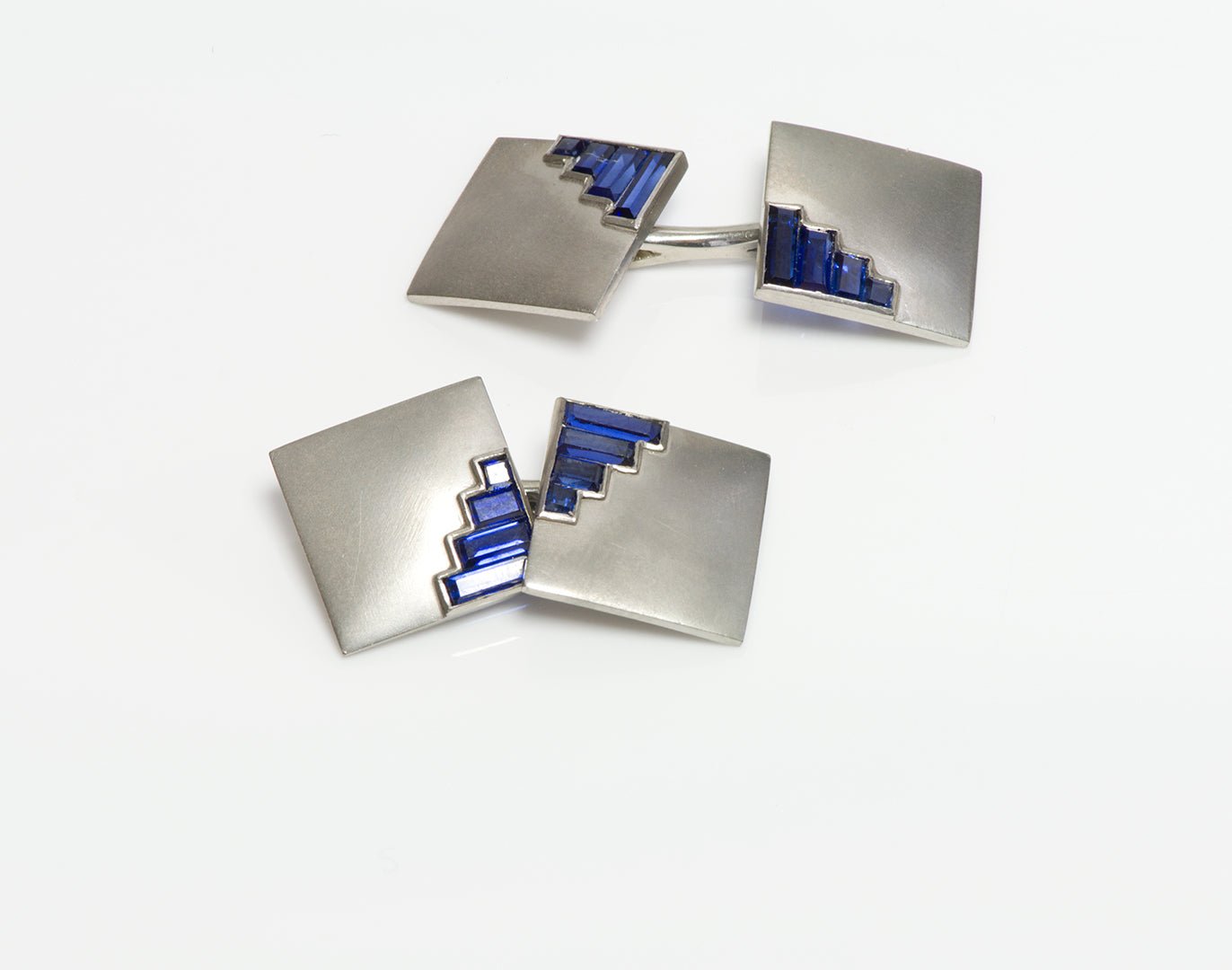 Art Deco Platinum Sapphire Square Cufflink & Stud Set