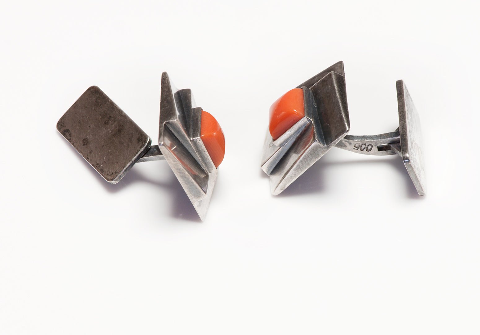 Art Deco Silver Coral Cufflinks