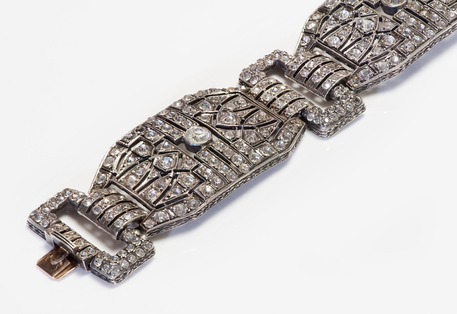 Art Deco Wide Sterling Silver Paste Bracelet