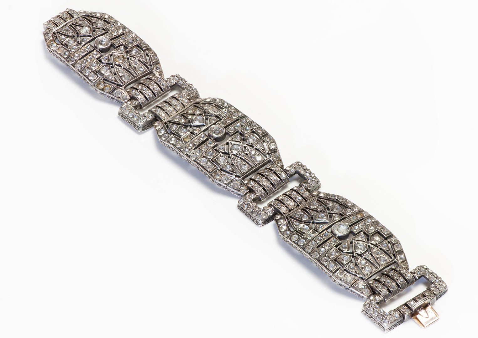 Art Deco Wide Sterling Silver Paste Bracelet