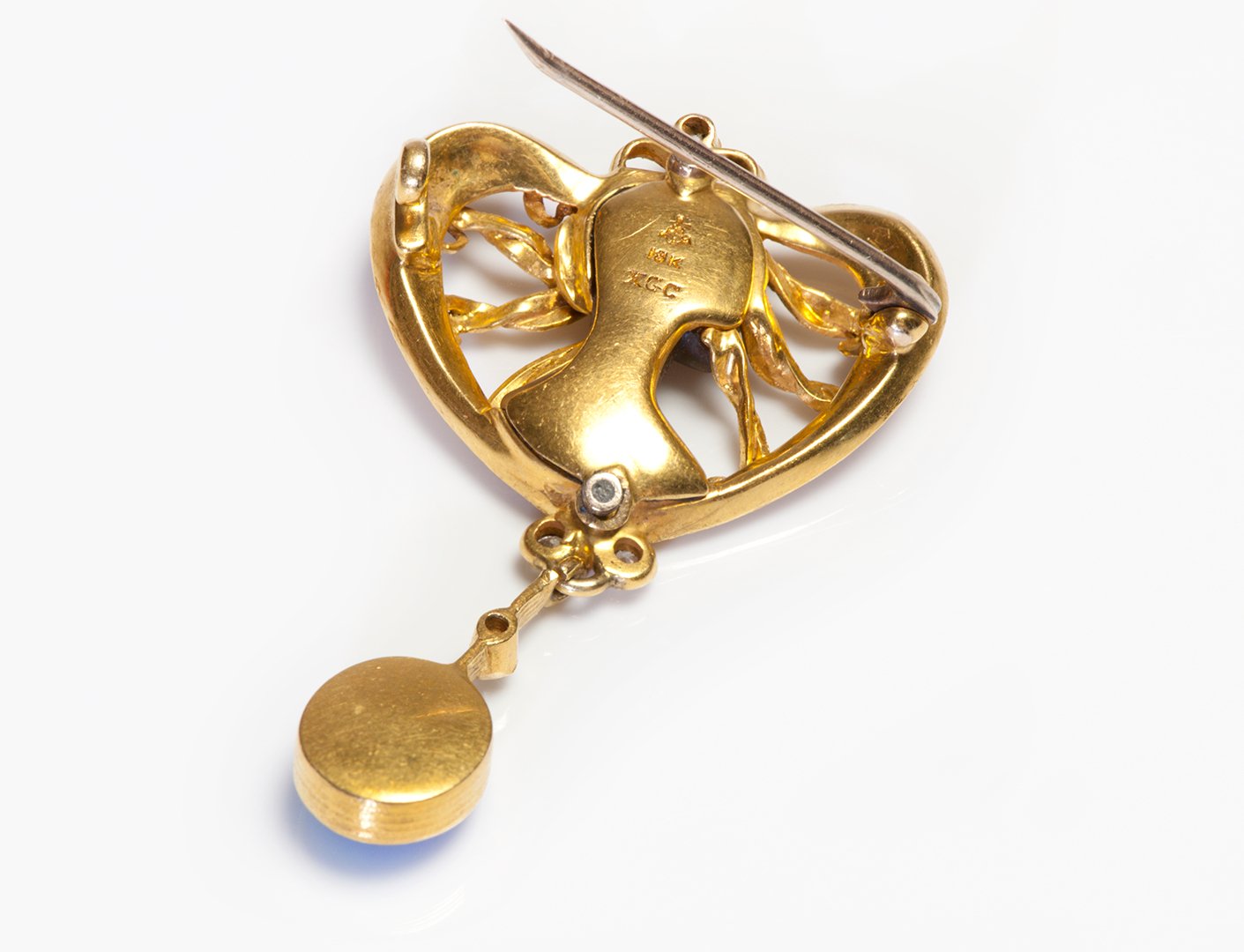 Art Nouveau 18K Gold Carved Carnelian Opal Diamond Lady Brooch