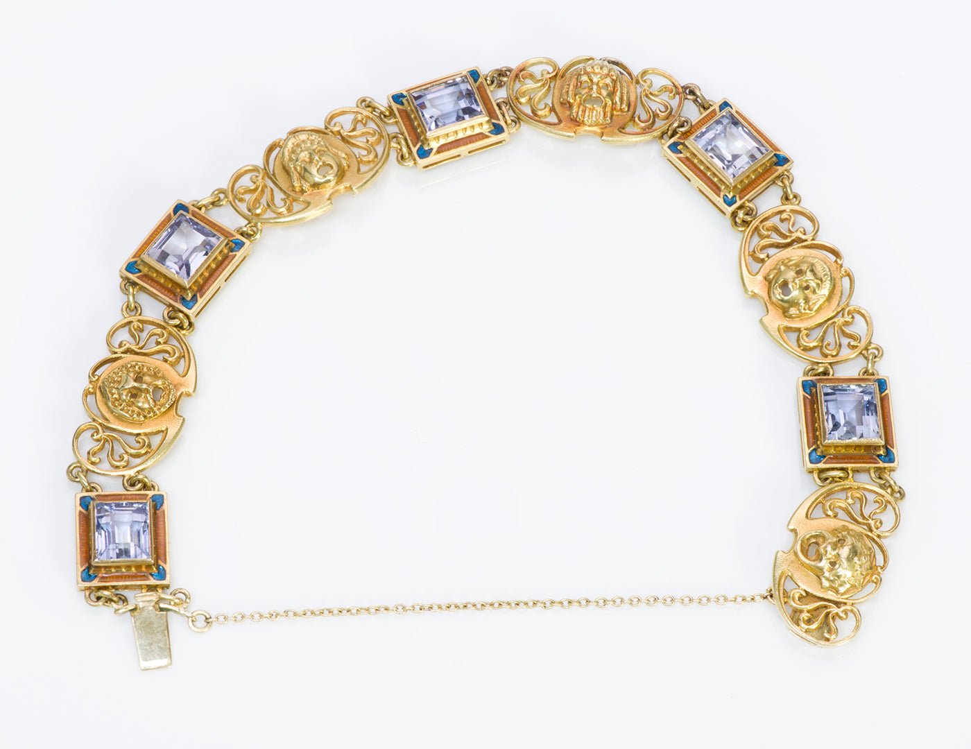 Art Nouveau 18K Gold Sapphire Enamel Bracelet