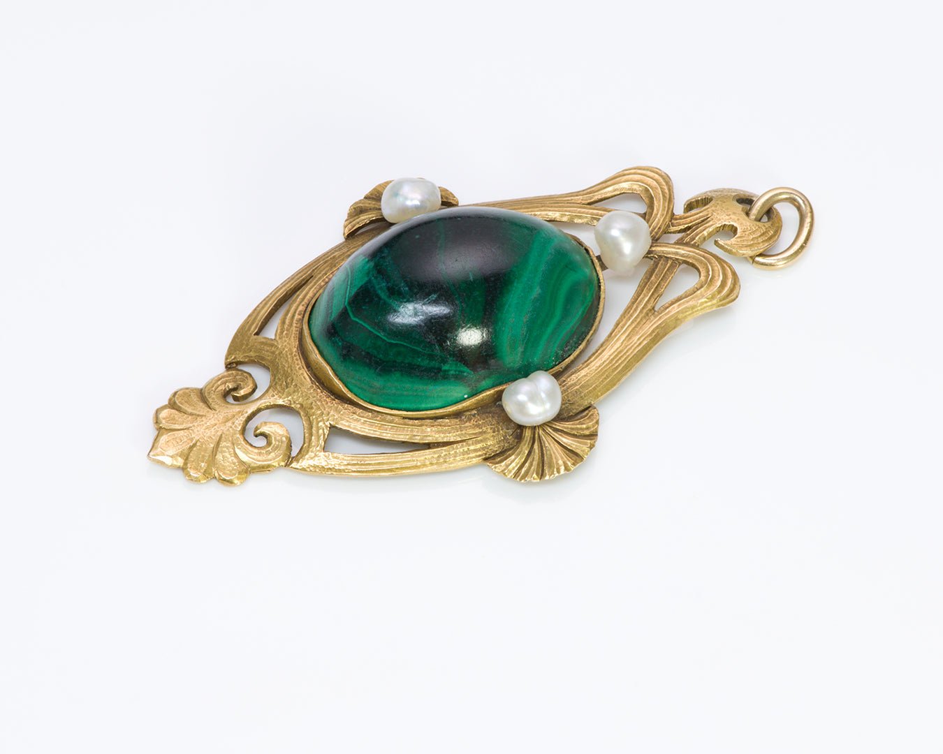 Art Nouveau Agate Gold Pearl Pendant Necklace