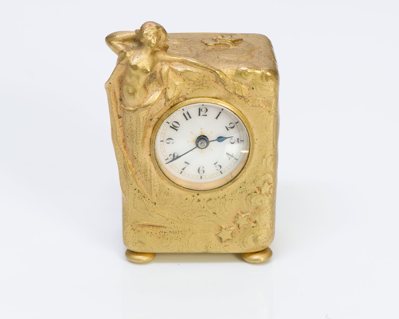 Art Nouveau Bronze Desk Clock & Fitted Box