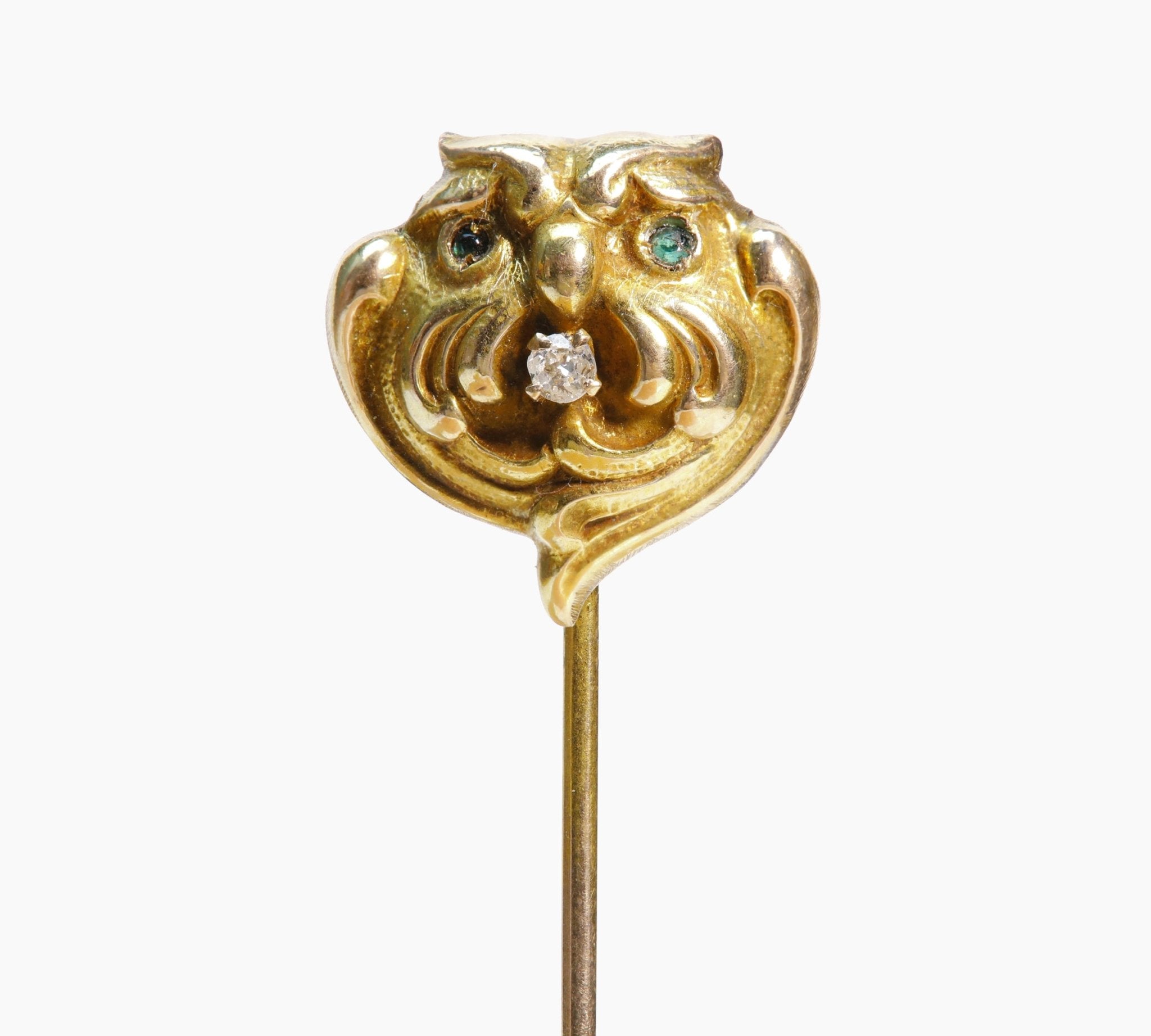 Art Nouveau Diamond Gold Stylized Owl Stick Pin