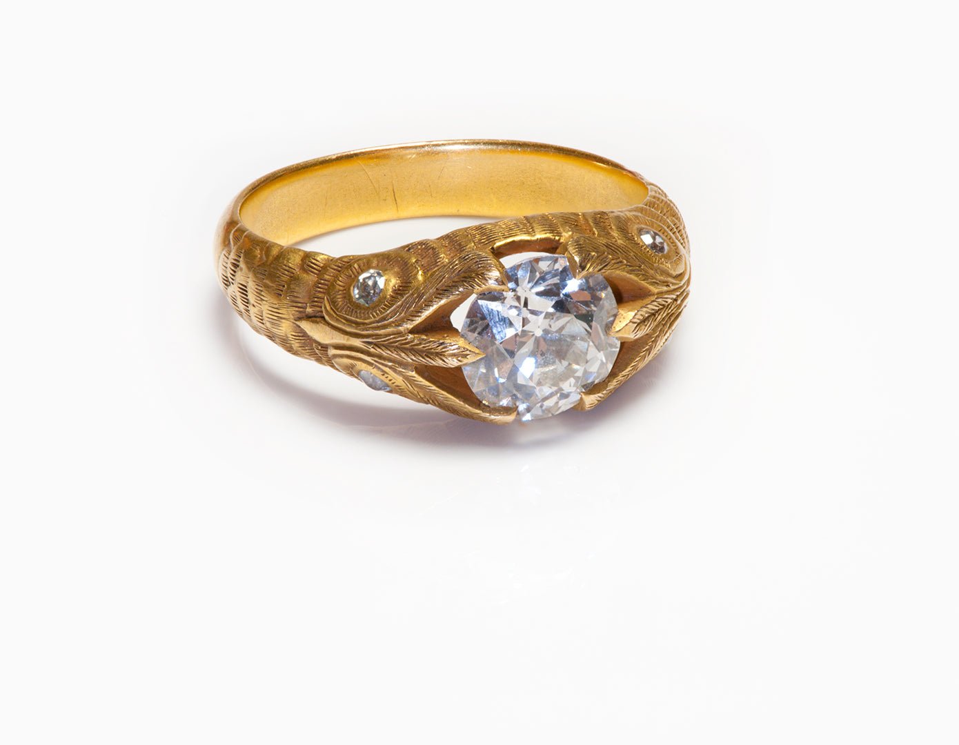 Art Nouveau Engraved Gold Owl Diamond Ring
