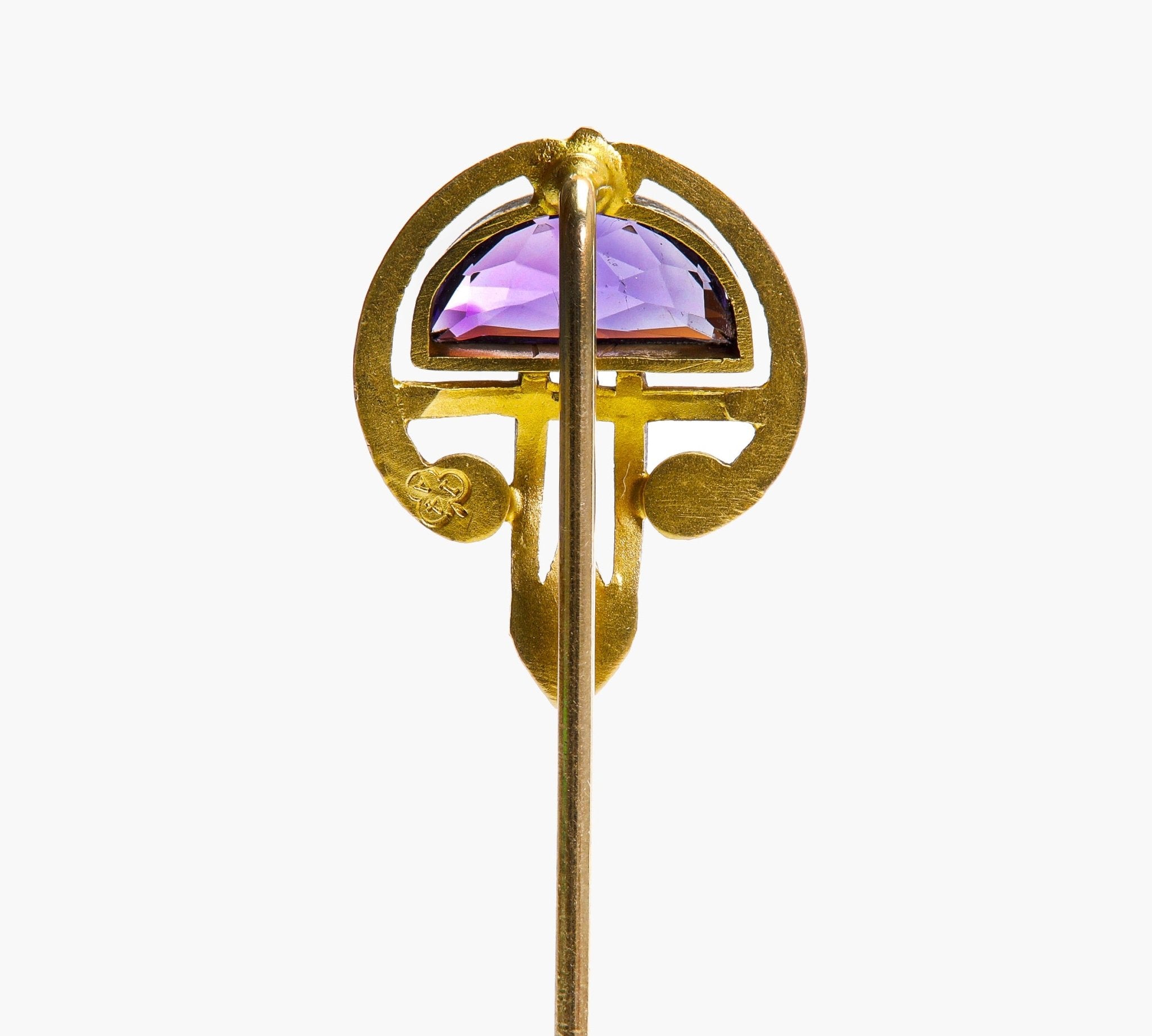 Art Nouveau Gold Amethyst Pearl Stick Pin
