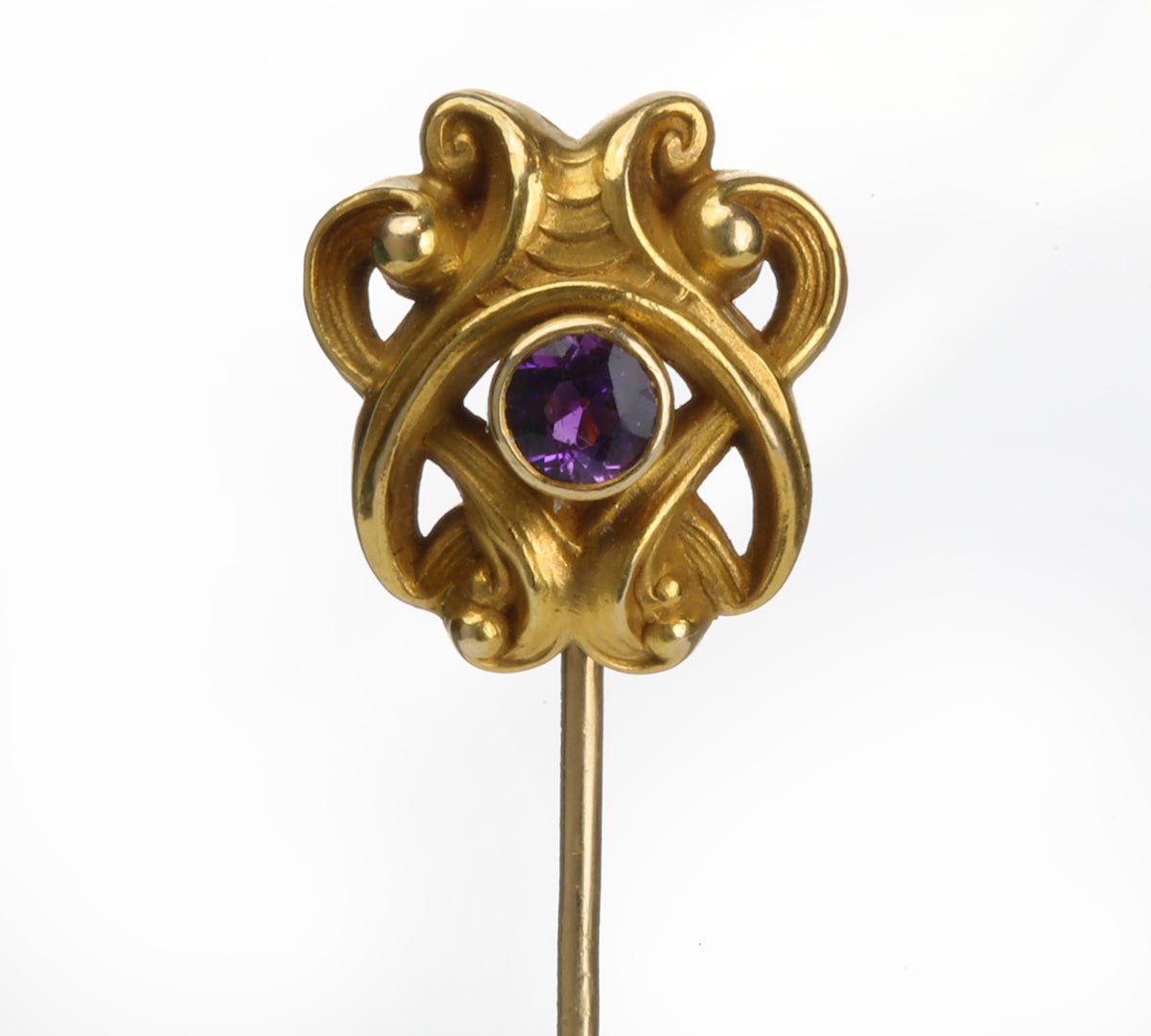 Art Nouveau Gold Amethyst Stick Pin